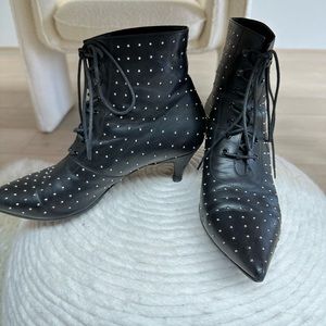 Saint Laurent Black Leather Studded Ankle Boot